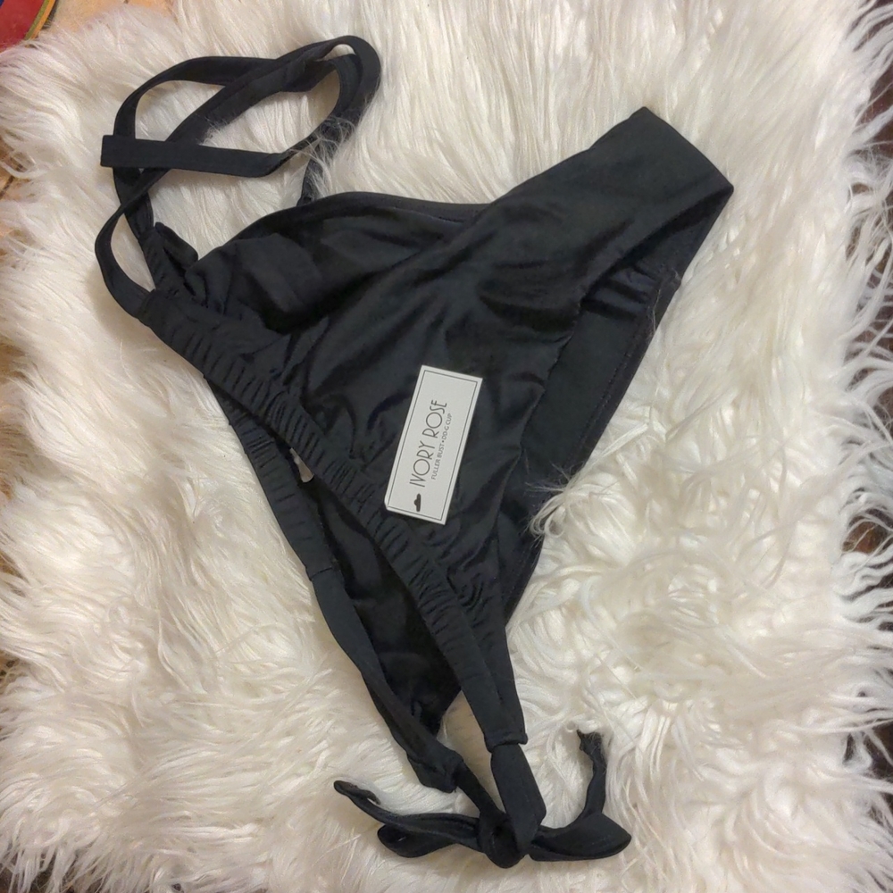 Ivory rose fuller bust string tie bikini bottoms in black